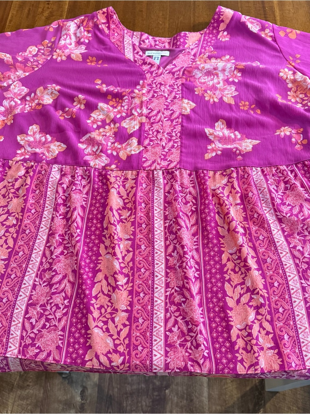 Isaac Mizrahi Live Boho Floral Babydoll Tunic Blouse Magenta Pink Plus Size 28W - Picture 2 of 9